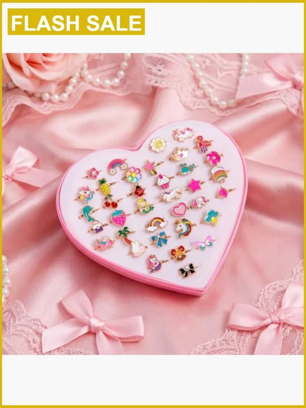 36 Piece Kids Play Ring Set for Girls - Adjustable Unicorn Rings Toys in Gift